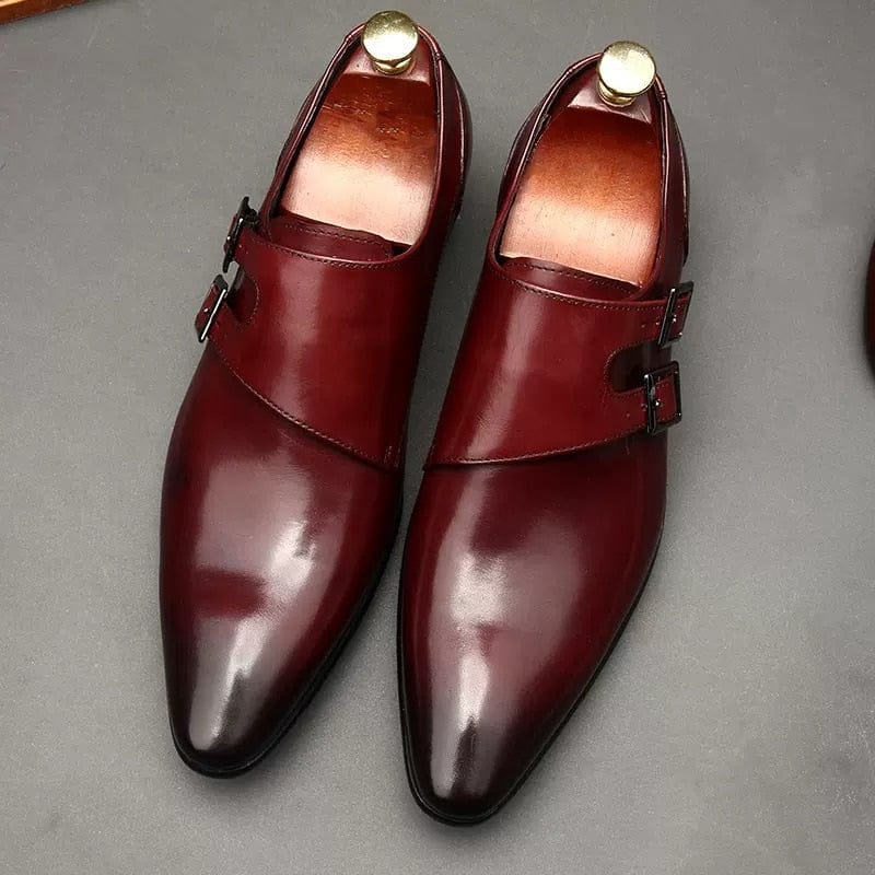 Scarpe eleganti da uomo con doppia fibbia in vera pelle