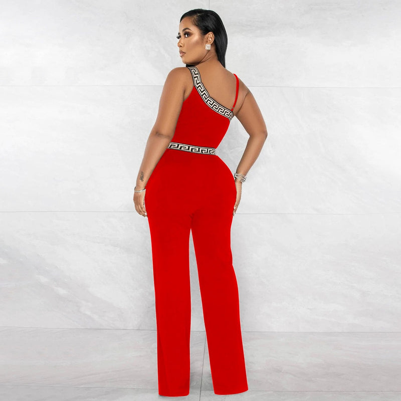 Jumpsuit  Printed Sexy V-Neck Sling High Waist Straight Pants