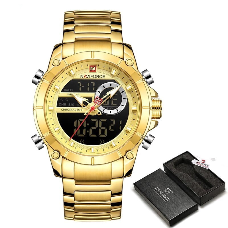 Military Sports Gold Chronograph Stainless Steel