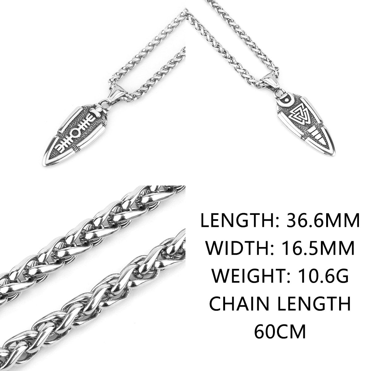 Stainless Steel Viking Spear Necklace Odin Rune