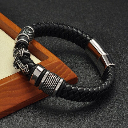 Bracelet en cuir véritable avec croix en acier au titane 