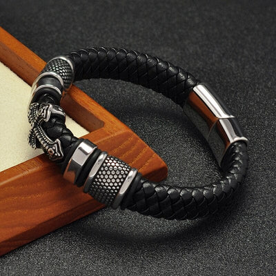 Titanium Steel Cross Genuine Leather Bracelet