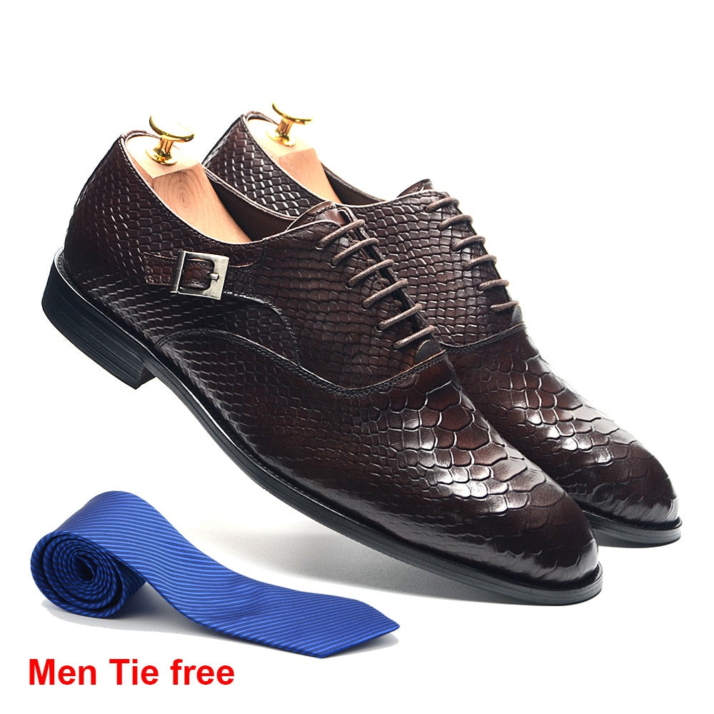 Handmade Cow Leather Men Oxfords Snakes Print