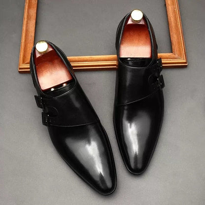 Chaussures habillées en cuir véritable à double boucle pour hommes