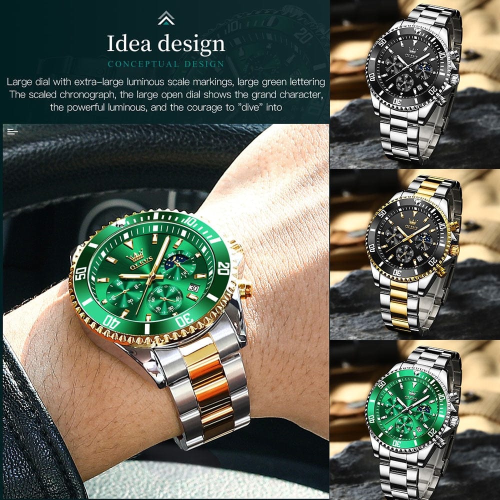 Horloge de sport de luxe avec bracelet en acier inoxydable pour homme