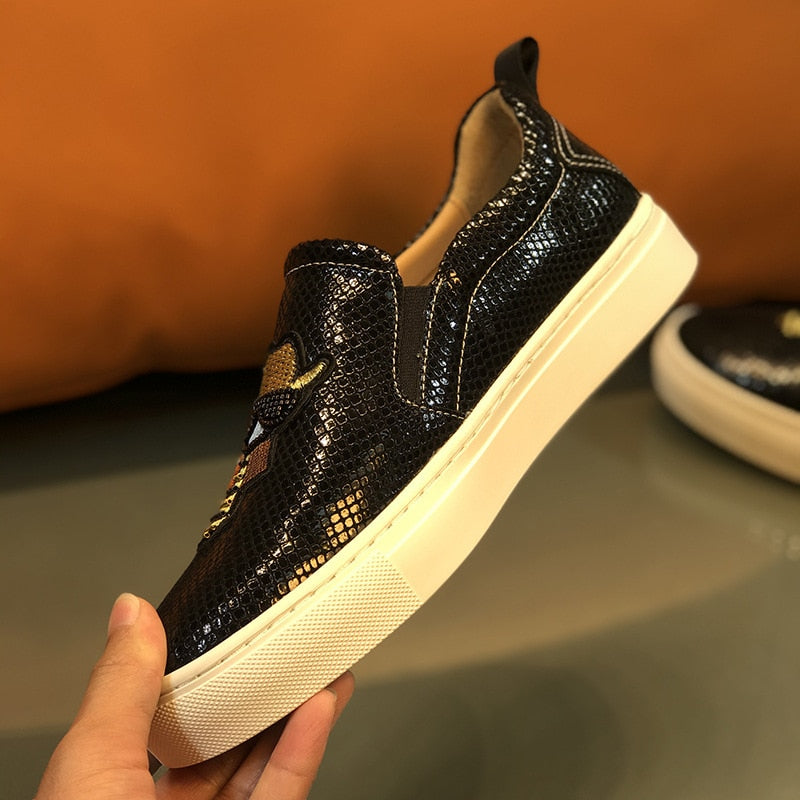 Genuine Leather Loafers Casual Sneakers Snake Pattern