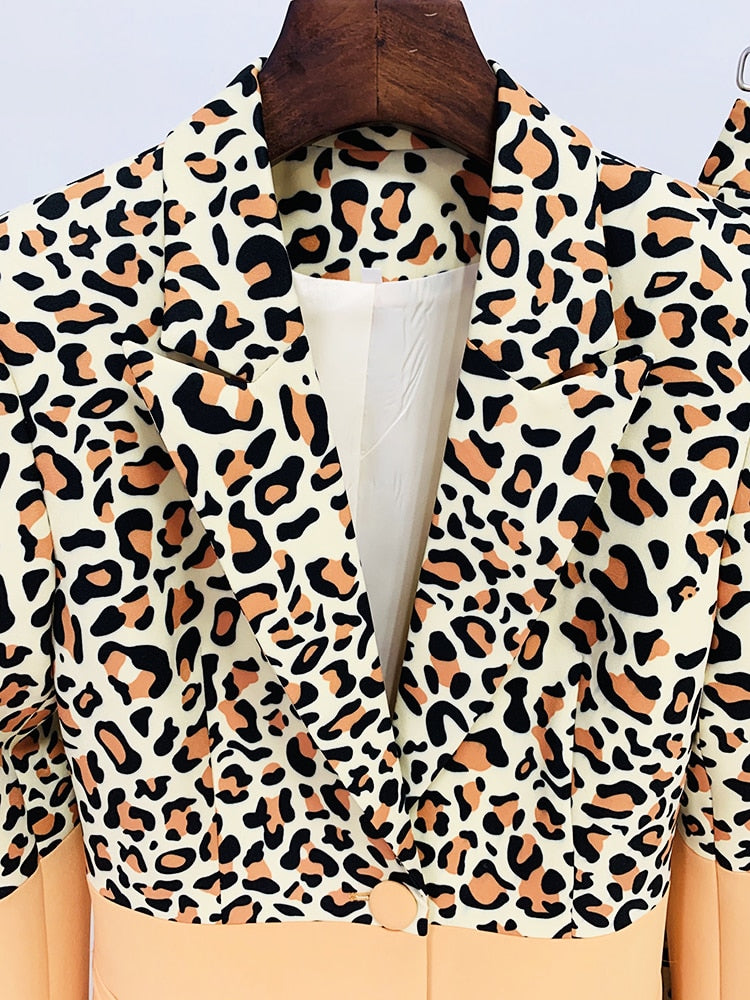 Conjunto de traje de mujer de un solo botón de leopardo de color impreso
