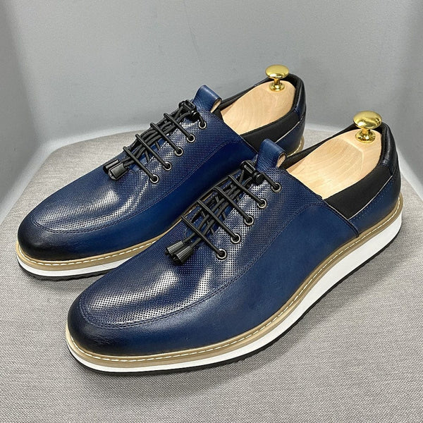 High Quality Genuine Leather Lace Up Luxury Sneakers