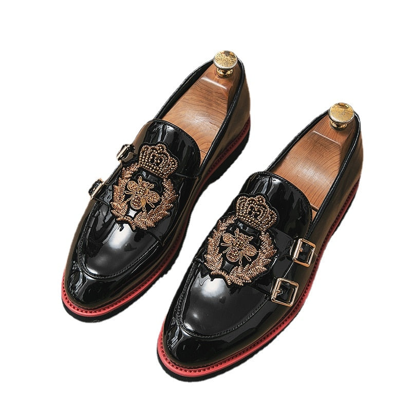 Loafers  Shallow Embroidery Applique Belt Buckle Decoration Slip-On