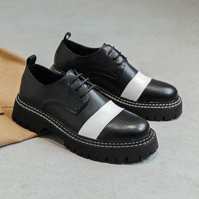 Men Casual Leather Shoes Lace-up Height Increasing Round Toe