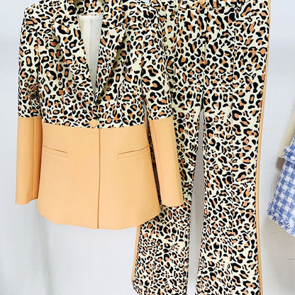 Suit Set Women's Single Button Leopard Printed Color