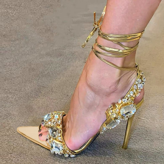 Sexy Ankle Strap Gold Sandals