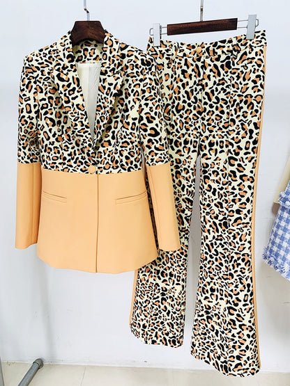 Conjunto de traje de mujer de un solo botón de leopardo de color impreso