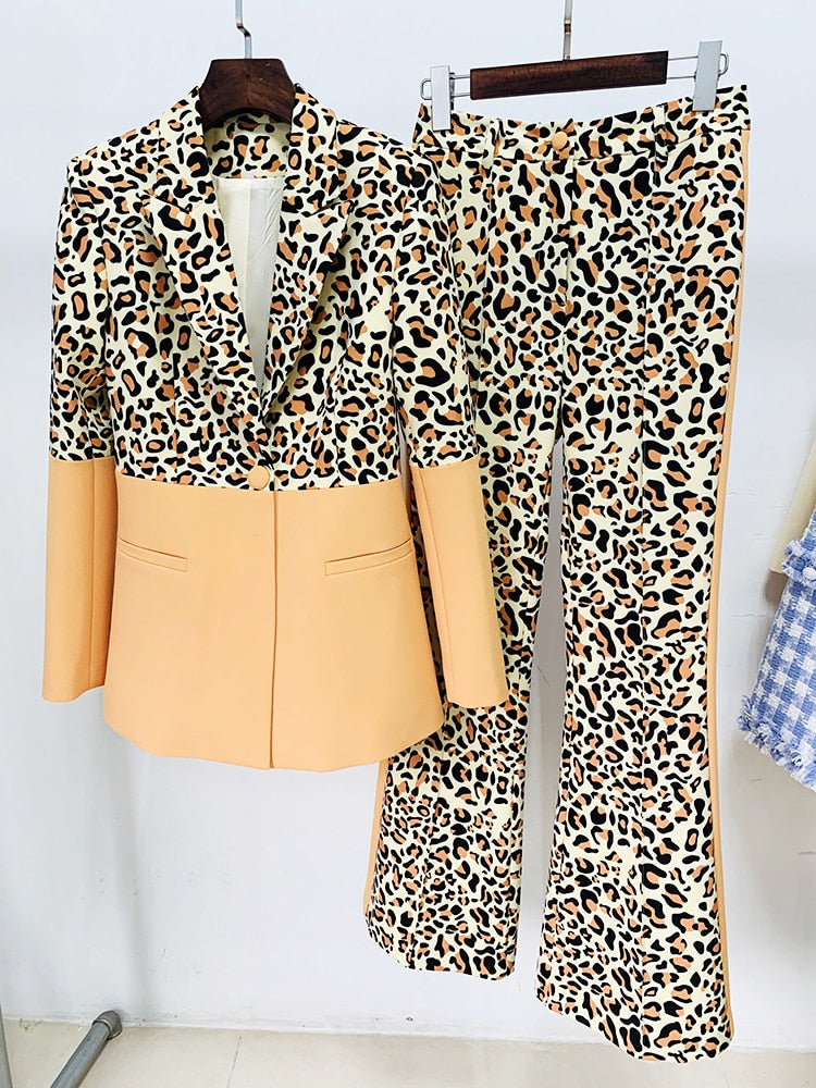 Suit Set Women's Single Button Leopard Printed Color