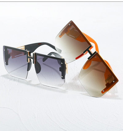 Luxury Brand Designer Rimless Oversized Sunglasses