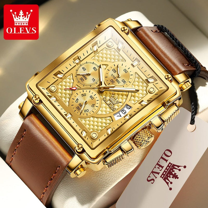 Luxury Square Quartz Wristwatch Leather Strap