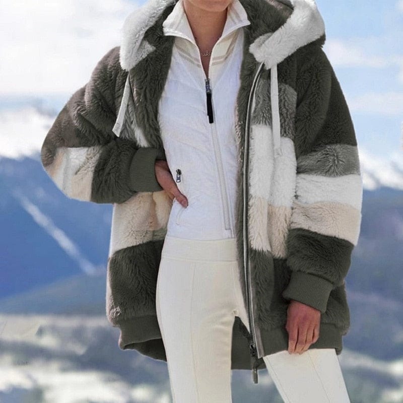 Winter Loose Plush Multicolor Hooded Jacket