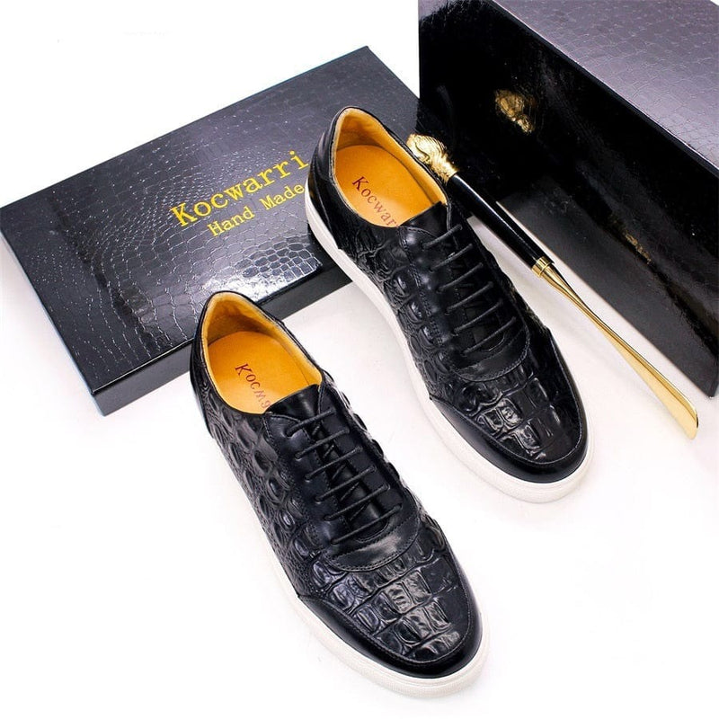 Genuine Leather Crocodile Pattern Men's Shoes Lace-Up