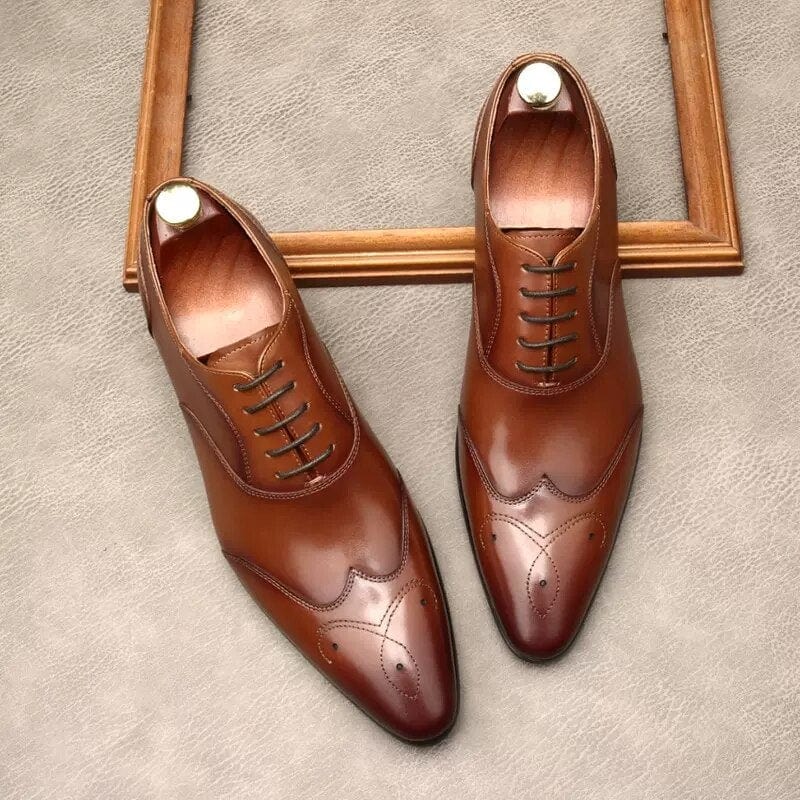 Leather Dress Shoe Genuine Leather Italian Brogues Lace Up